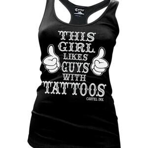 THIS GIRL LIKES GUYS WITH TATTOO'S THUMBS UP Tank TOP Womens Punk Biker Babe S